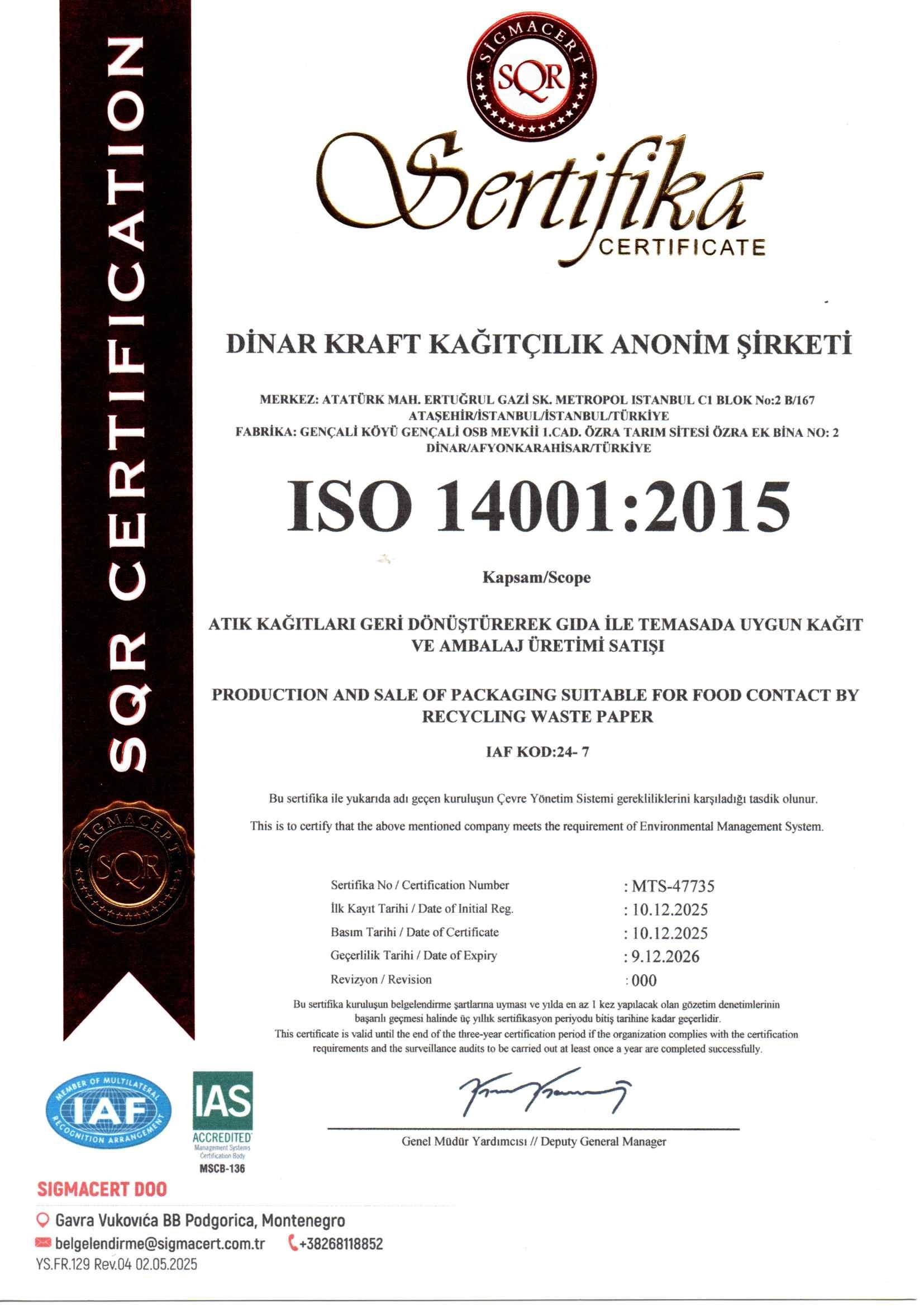 ISO 14001 Çevre Yönetim Sistemi
