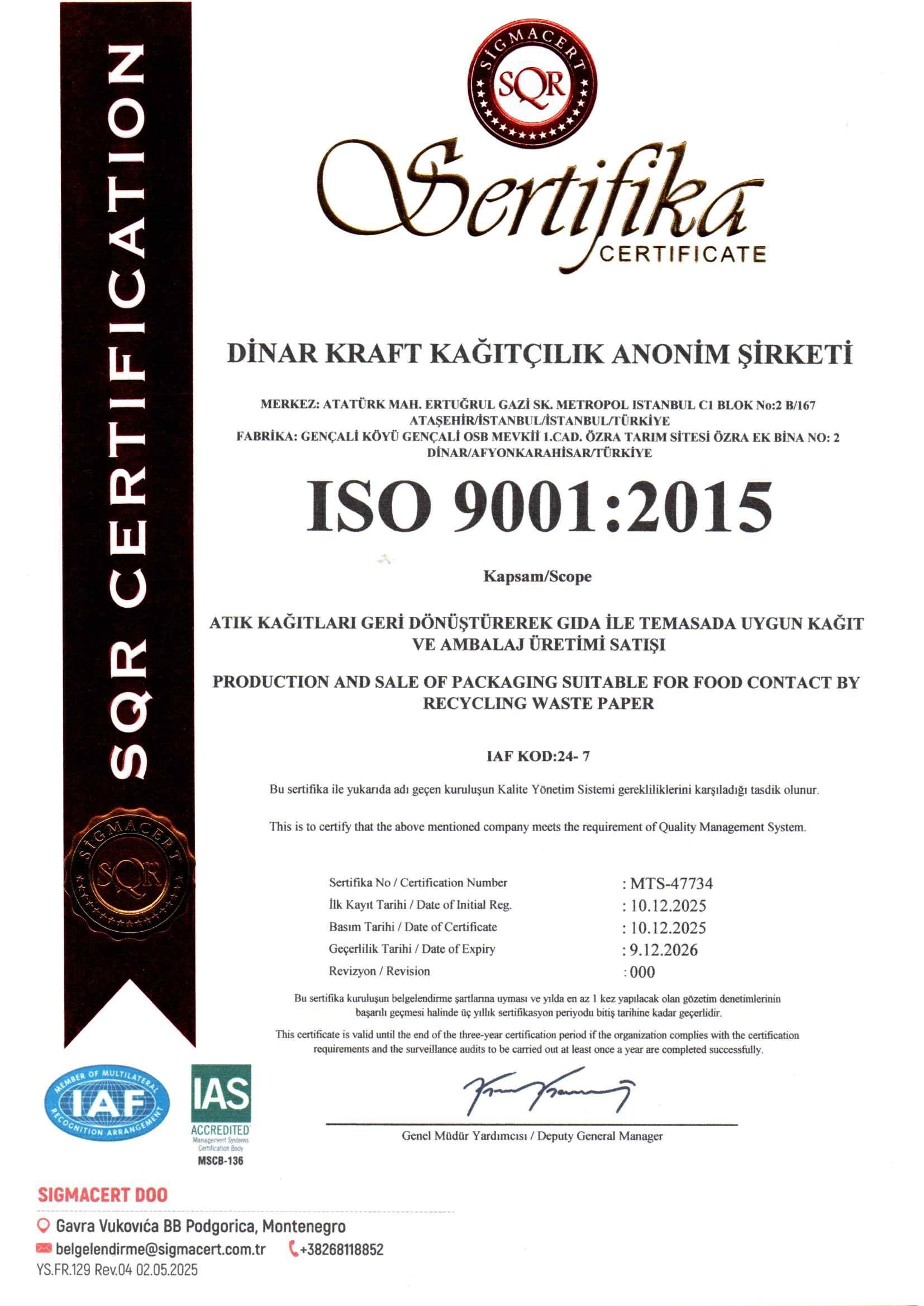 ISO 9001 Kalite Yönetim Sistemi